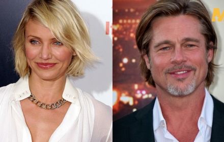 Een foto van Cameron Diaz en een foto van Brad Pitt.