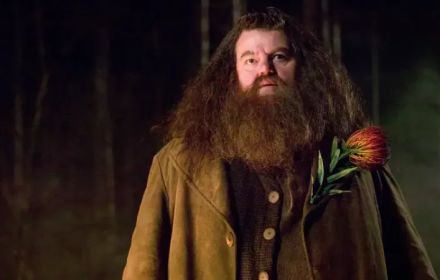 Een foto van Robbie Coltrane als Hagrid.