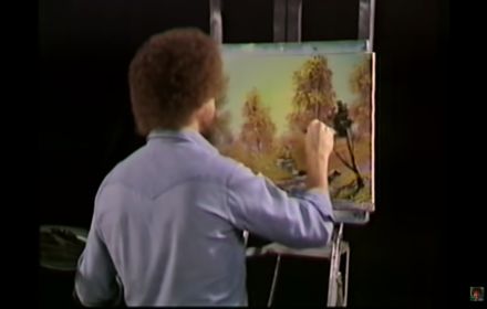 Bob Ross schildert zijn eerste werk.
