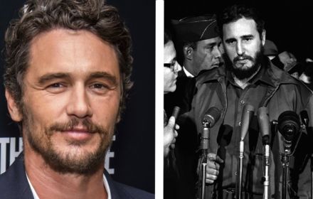 Twee foto's van James Franco en Fidel Castro naast elkaar.