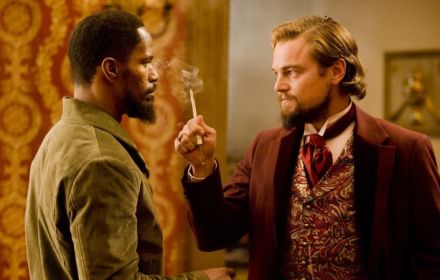 Een foto van Leonard DiCaprio en Jamie Foxx in