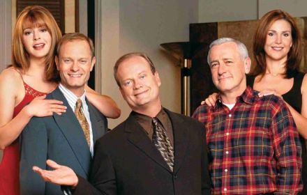 Een foto van Kelsey Grammer en de cast van Frasier.