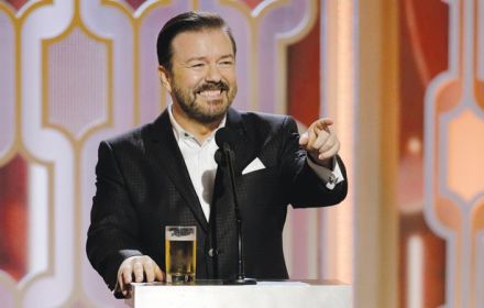 Ricky Gervais als host van de Golden Globes.
